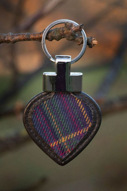 Tartan & Leather Heart Keyring