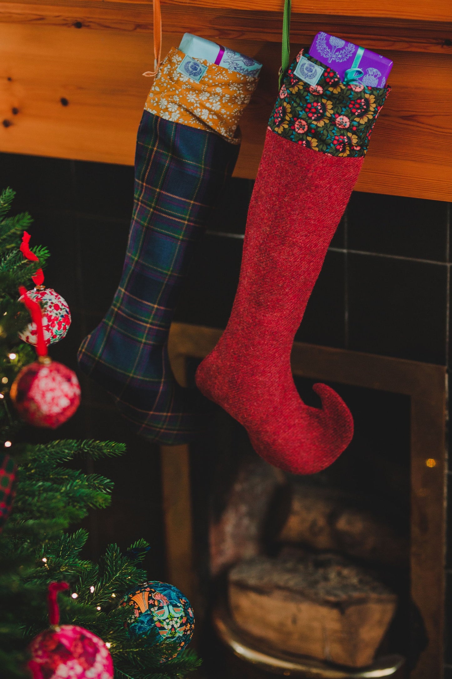 Highland Mist Tartan & Liberty Print Christmas Stocking