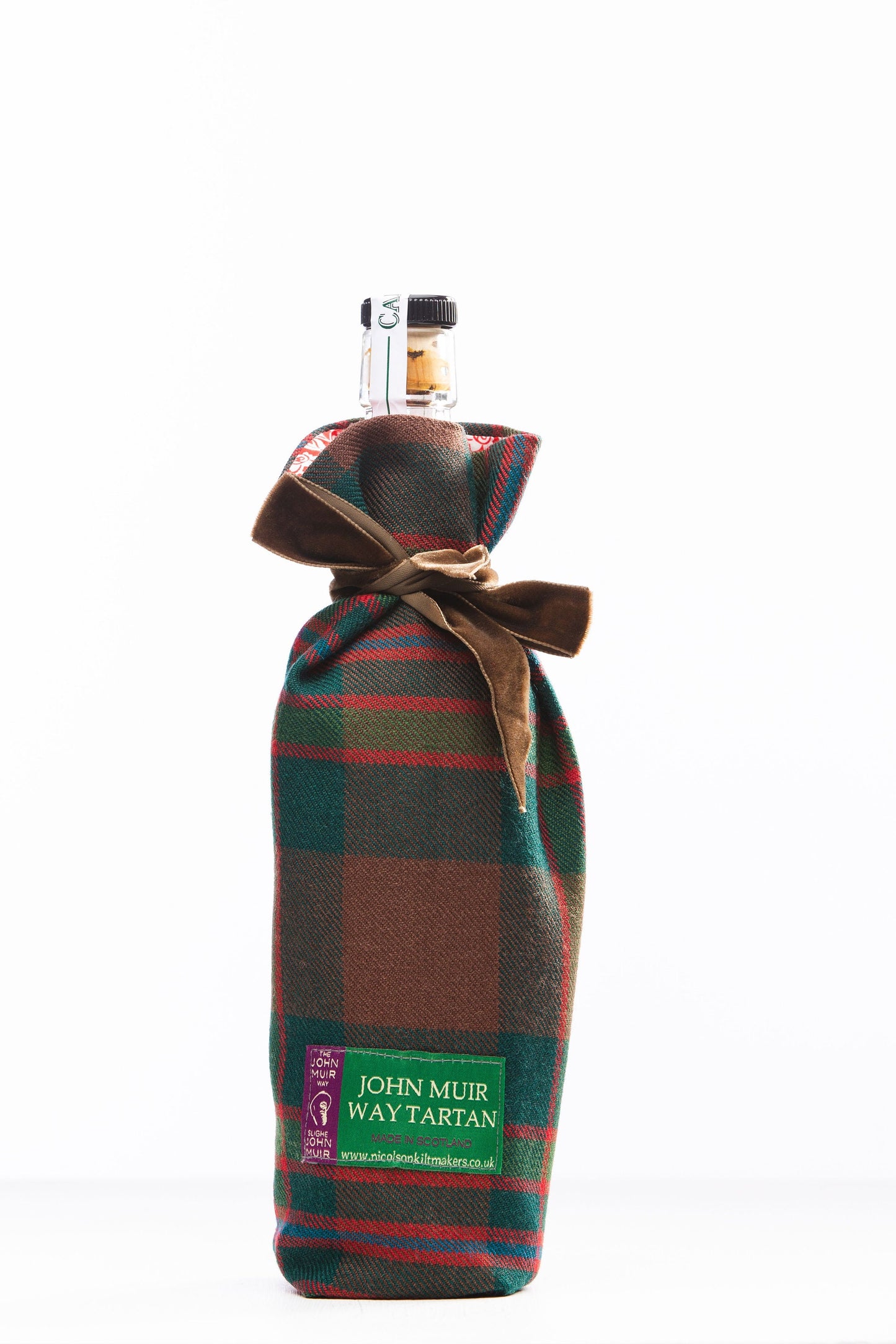 Bolsa de botella escocesa de lujo John Muir Way Tartan hecha con forro de tela Liberty