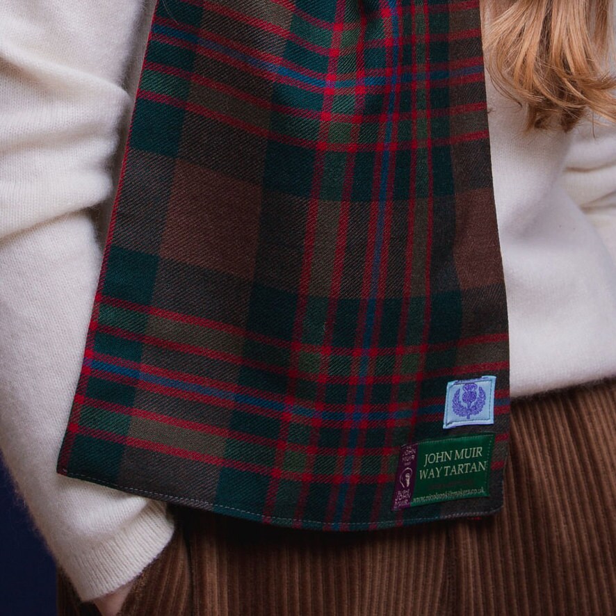 John Muir Way Tartan Long Scarf lined with Liberty Fabrics