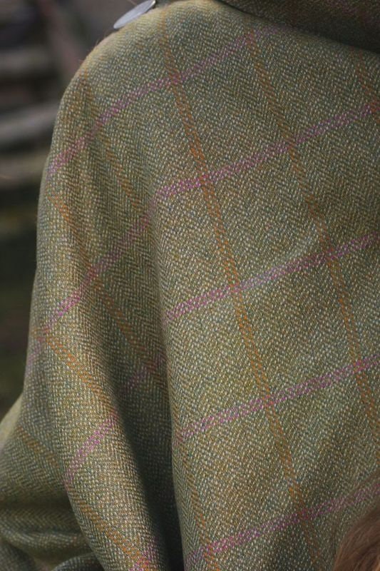 Pale Beige Lovat Tweed Poncho lined with Liberty Fabrics