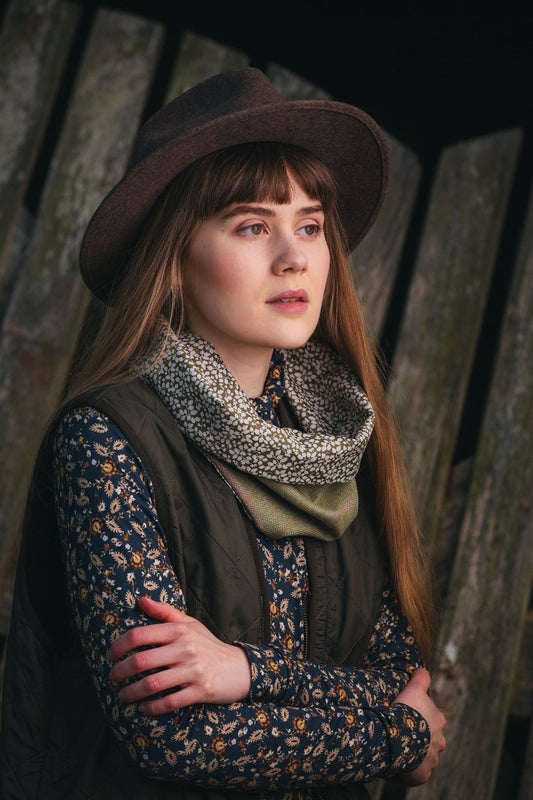 Pale Beige Lovat Tweed Cowl lined with Liberty Fabrics
