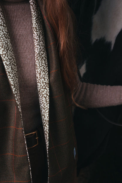 Dark Brown Lovat Tweed Long Scarf lined with Liberty Fabric