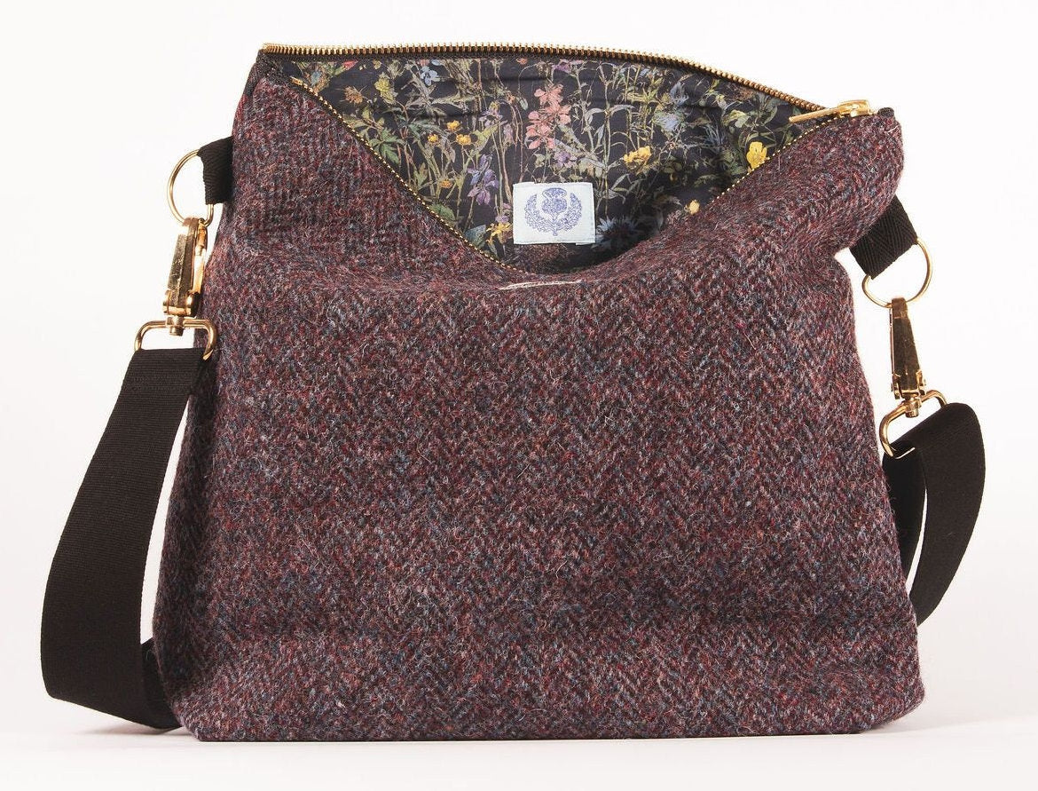 The Uist - Contrast Wool Zipped Bag Lined with Liberty Fabrics